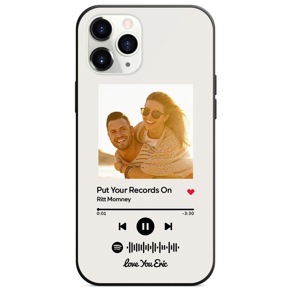 Custom Spotify Code Music iPhone Case with Text Scannable Engraved Custom Music Song Tempered Glass  - White