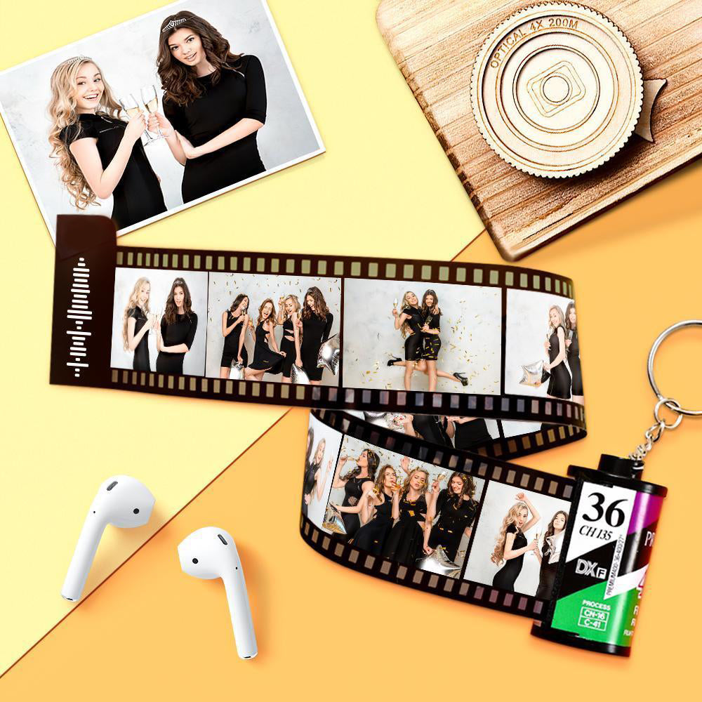Scannable Music Code Film Keychain Music Photo Engraved Film Keychain Gifts for Her 15 Pics
