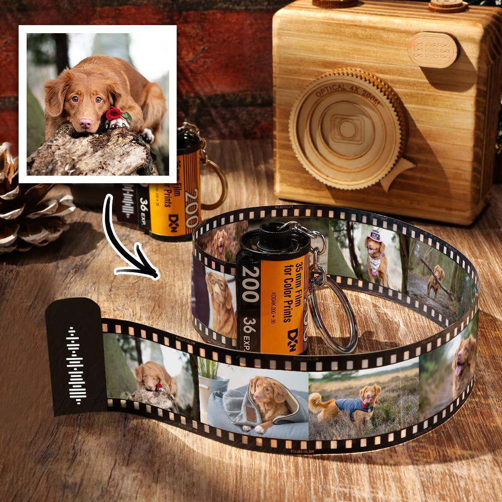 Scannable Music Code Film Keychain Music Photo Engraved Film Keychain Gifts for Couple's 5 Pics