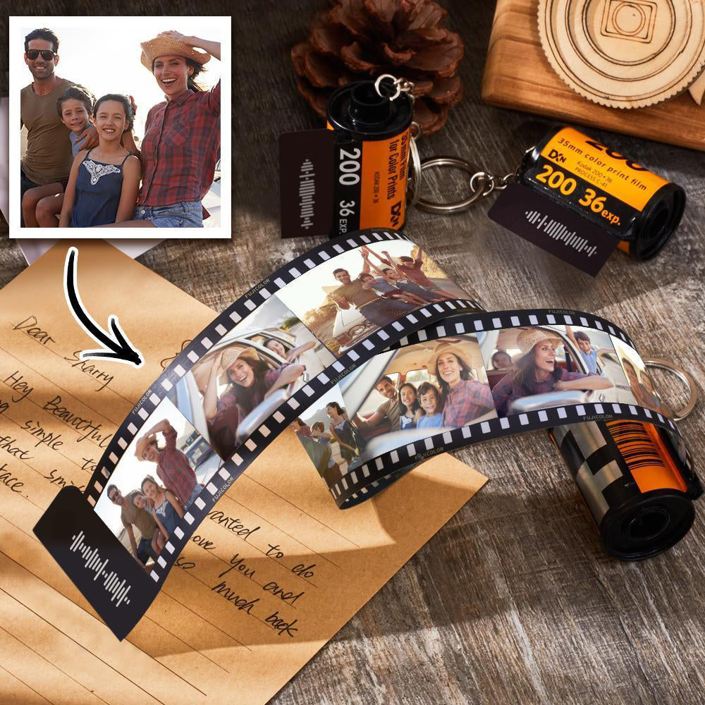 Scannable Music Code Film Keychain Music Photo Engraved Film Keychain Gifts for Her 15 Pics