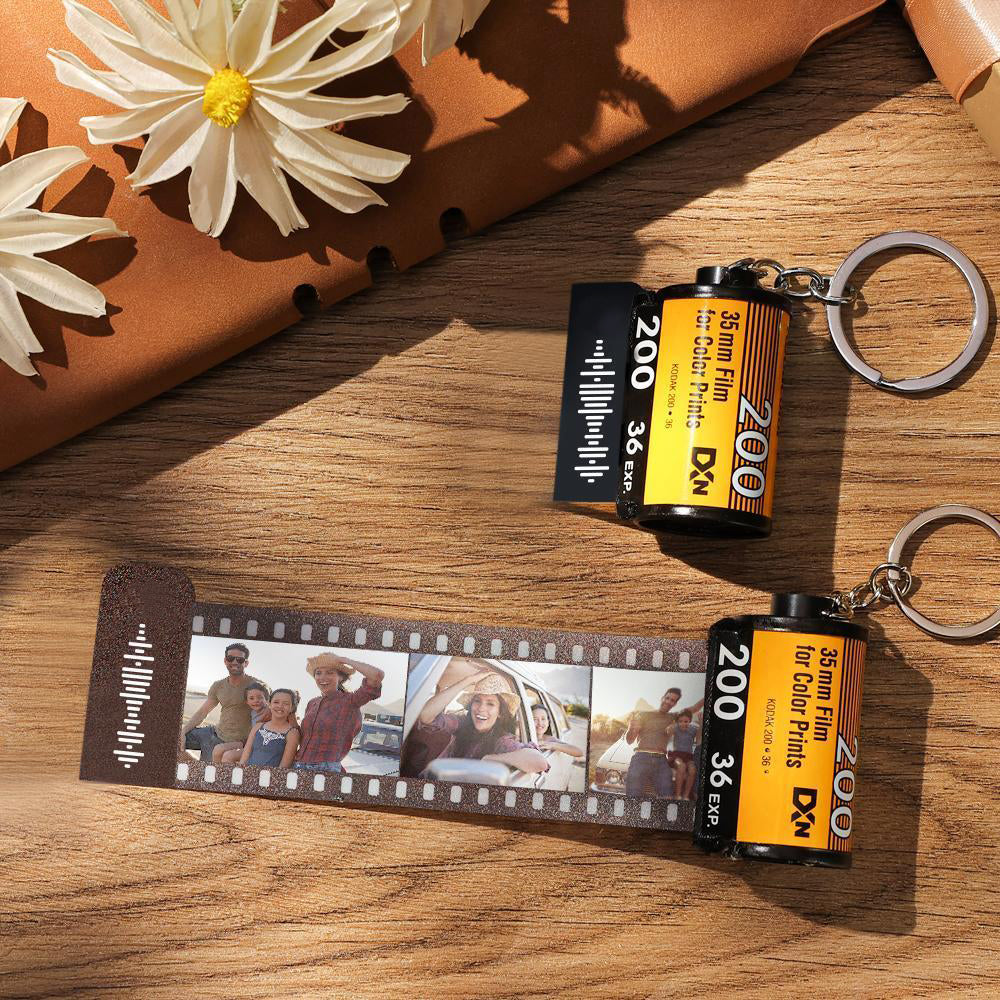 Scannable Music Code Film Keychain Music Photo Engraved Film Keychain Gifts for Couple's 5 Pics