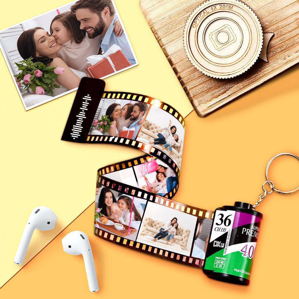 10 Pics Custom Photo Camera Roll Keychain Customized Photo Gifts for Family Green Color