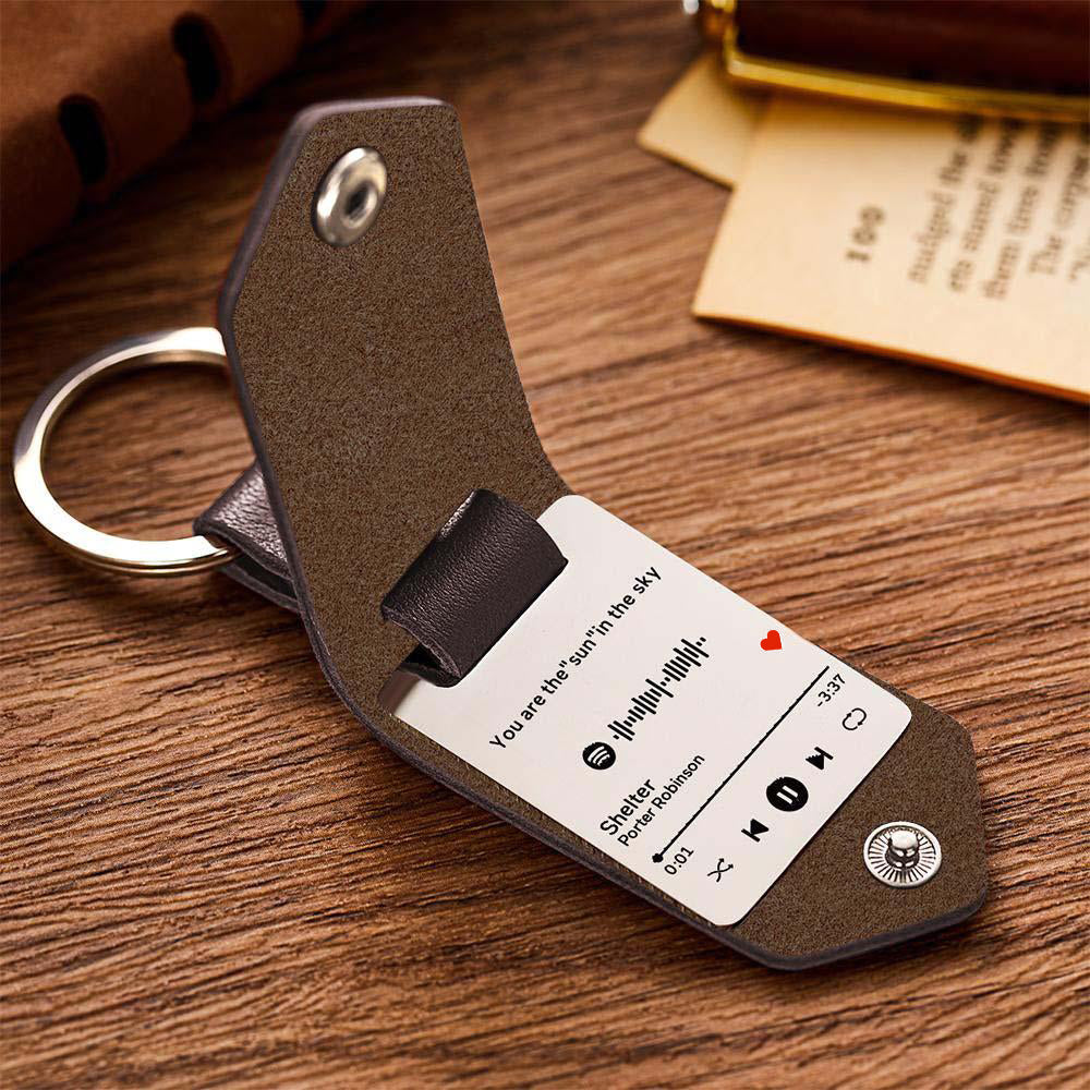 Scannable Spotify Code Keychain Custom Drive Safe Engraved Music Song Keychains Leather Gifts for Dad