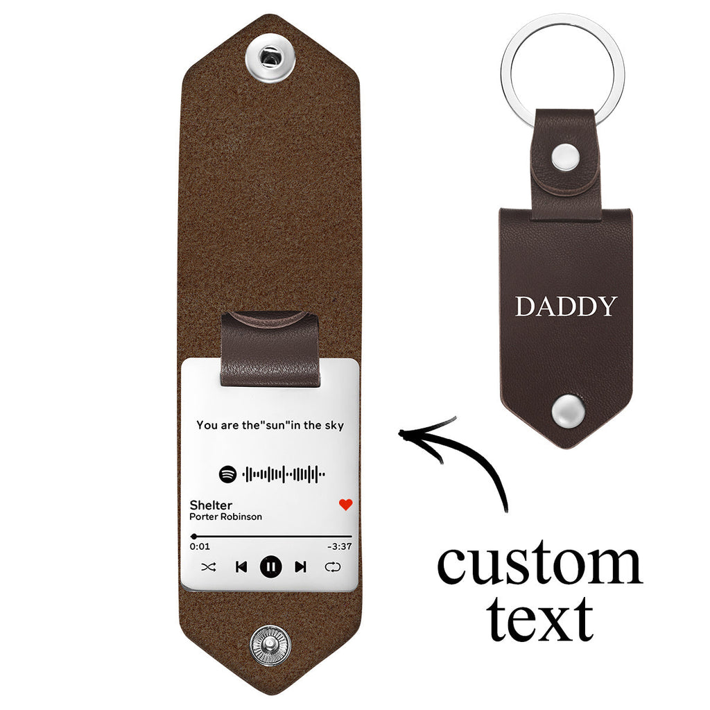 Scannable Spotify Code Keychain Custom Drive Safe Engraved Music Song Keychains Leather Gifts for Dad