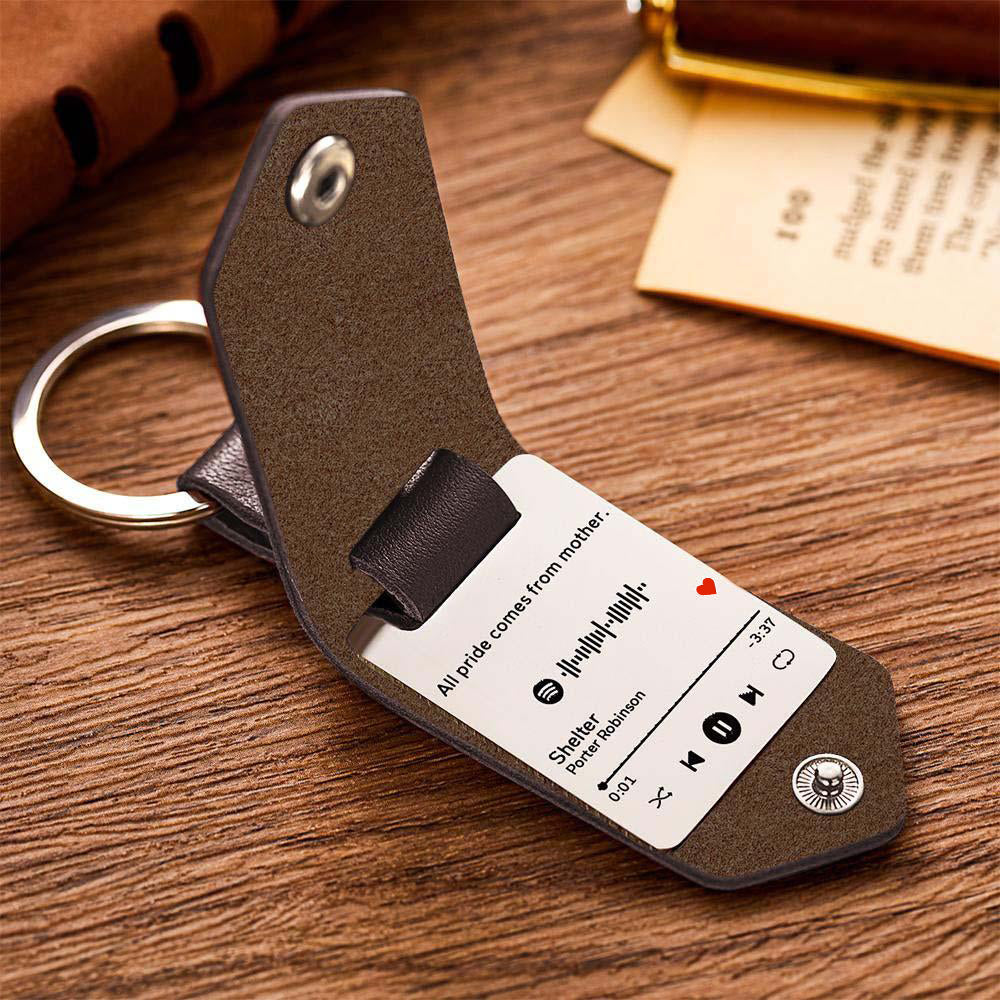 Scannable Spotify Code Keychain Custom Drive Safe Engraved Music Song Keychains Leather Gifts for Mom