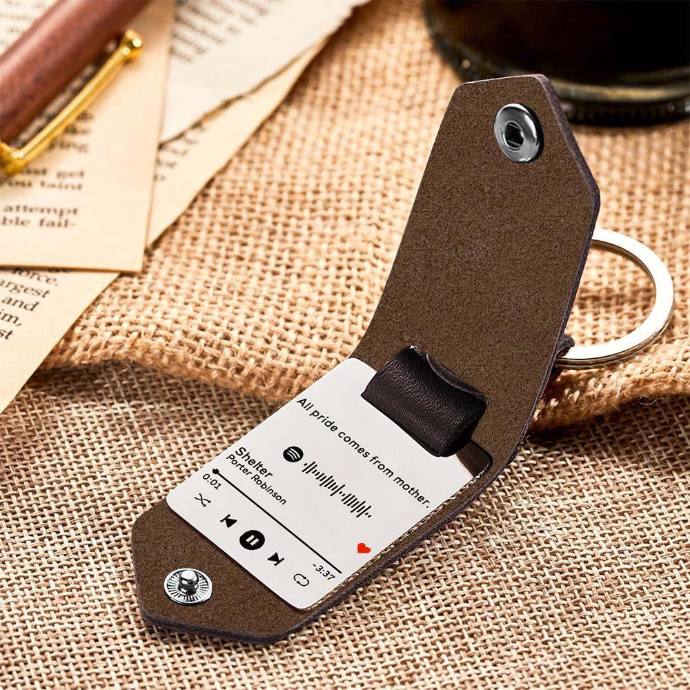 Scannable Spotify Code Keychain Custom Drive Safe Engraved Music Song Keychains Leather Gifts for Mom