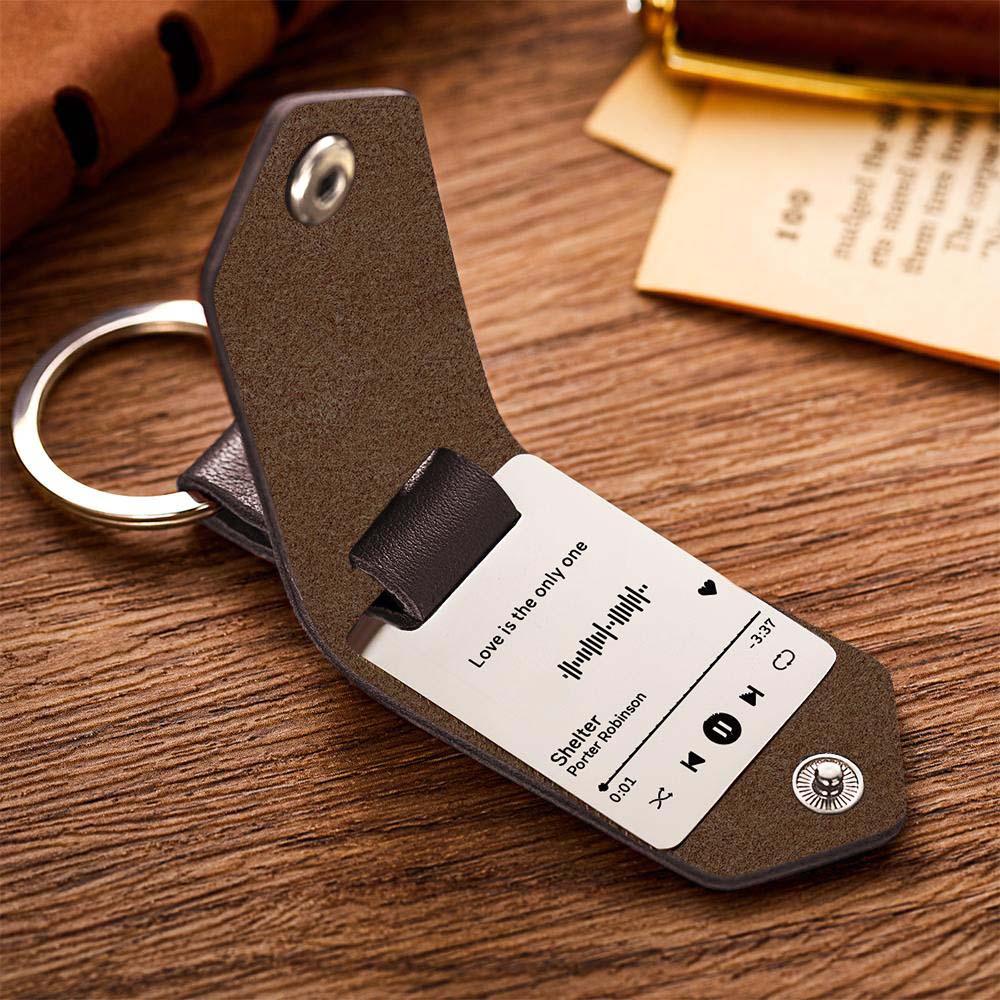 Scannable Music Code Keychain Custom Drive Safe  Engraved Music Song Keychains Leather Gifts for Couple