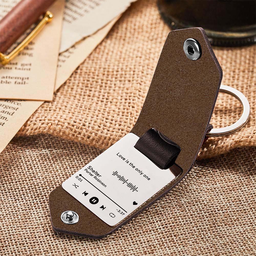 Scannable Music Code Keychain Custom Drive Safe  Engraved Music Song Keychains Leather Gifts for Couple