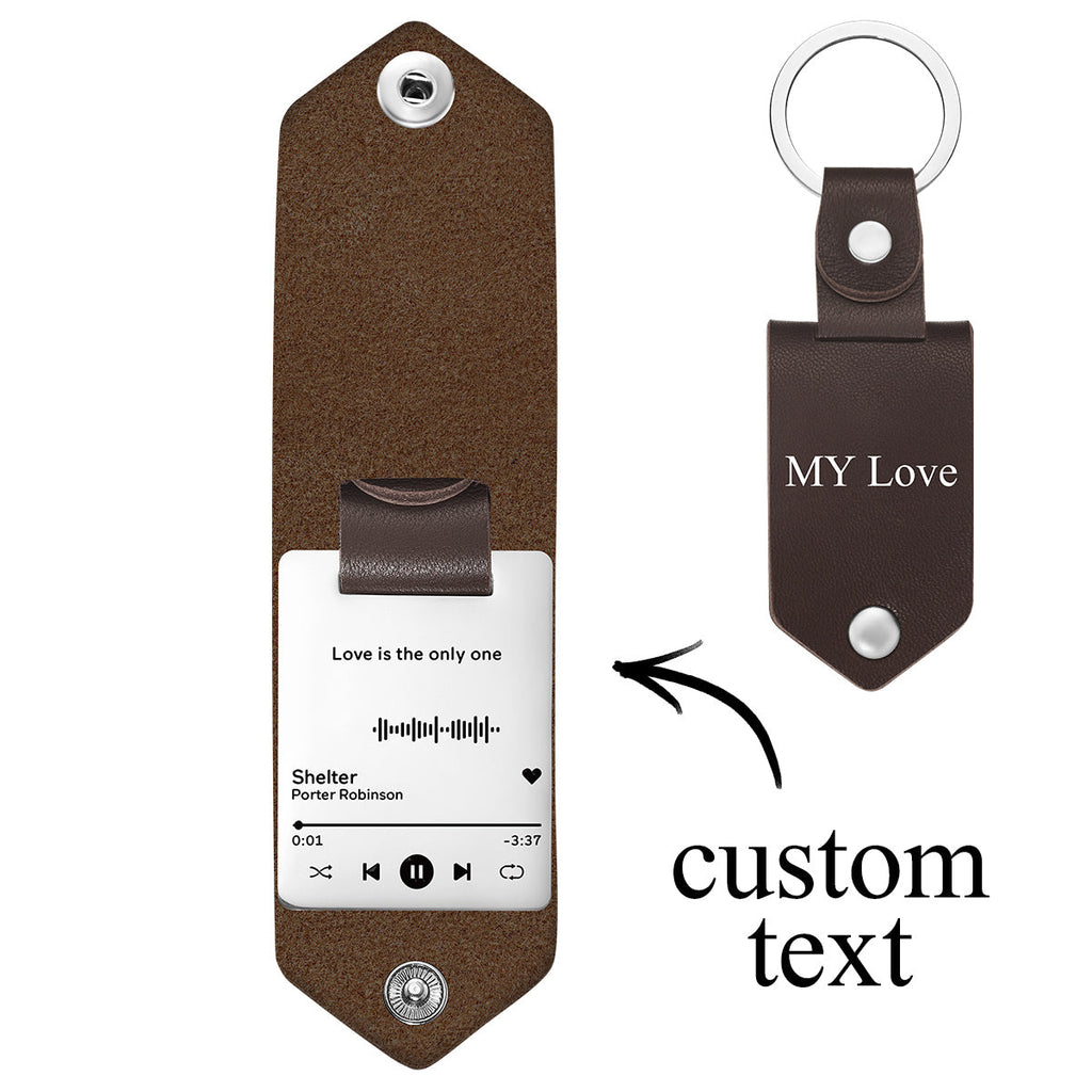 Scannable Music Code Keychain Custom Drive Safe  Engraved Music Song Keychains Leather Gifts for Couple