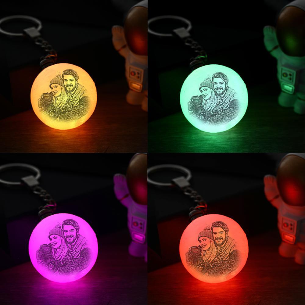 Custom Photo Keychain 3D Printed Moon Lamp Keychain Colorful Anniversary Day Gifts
