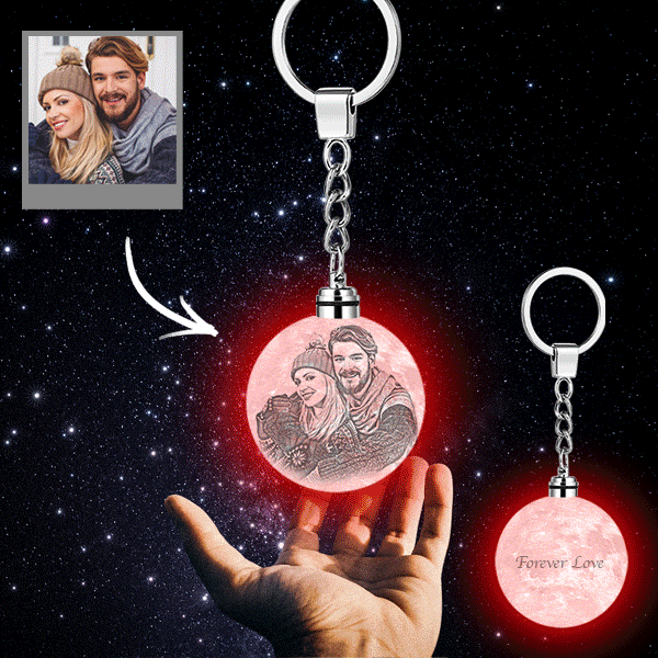 Custom Photo Keychain 3D Printed Moon Lamp Keychain Colorful Anniversary Day Gifts