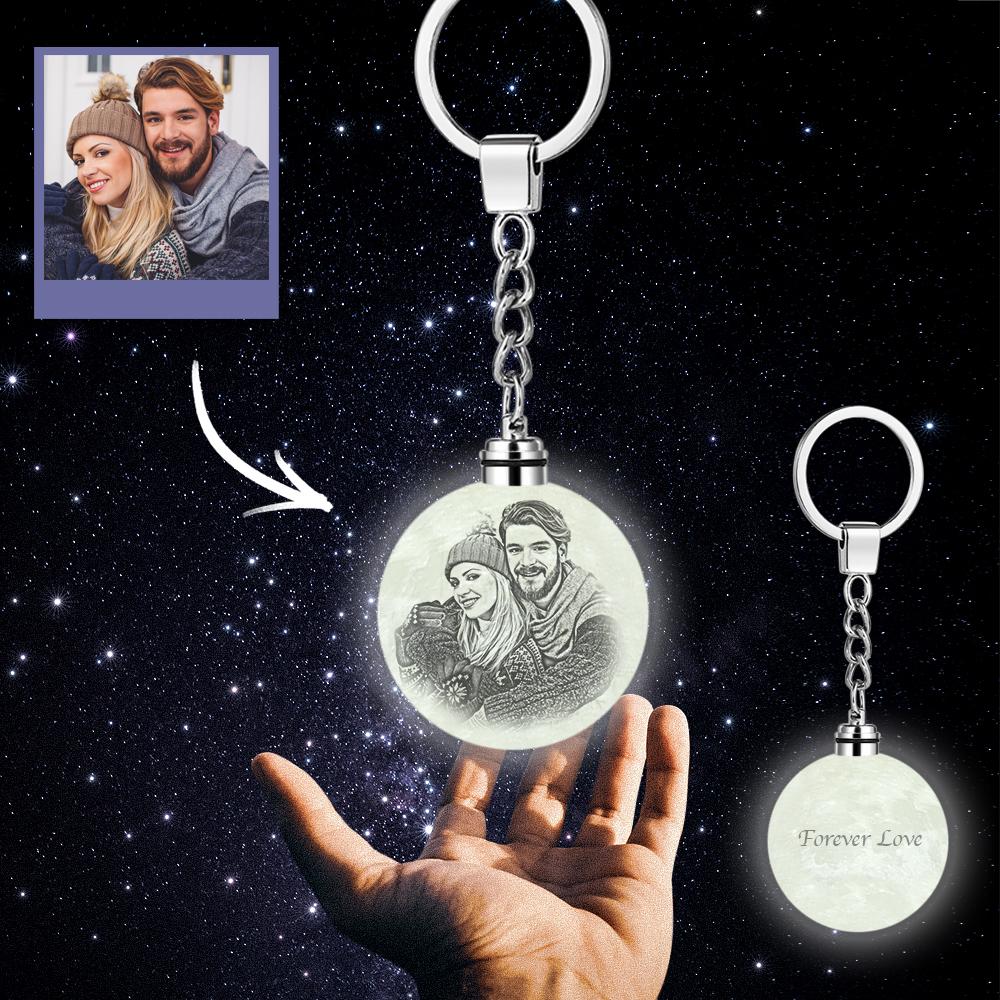 Custom Photo Keychain 3D Printed Moon Lamp Keychain Colorful Anniversary Day Gifts