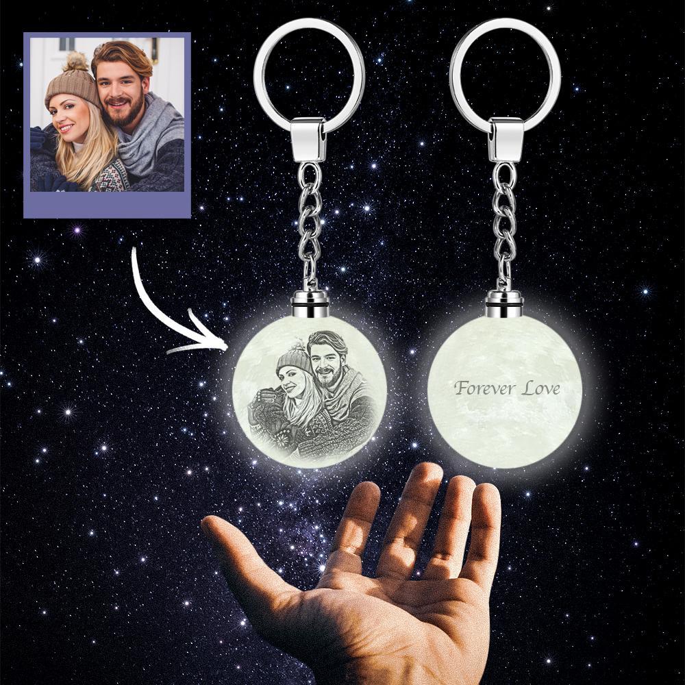 Custom Photo Keychain 3D Printed Moon Lamp Keychain Colorful Anniversary Day Gifts