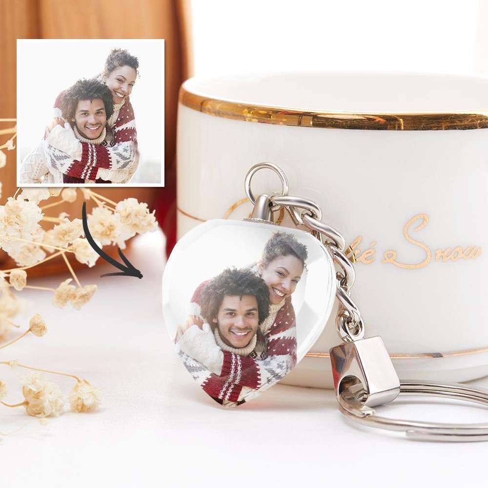 Custom Photo Keychain Crystal Keychain Christmas Gifts Heart-shaped