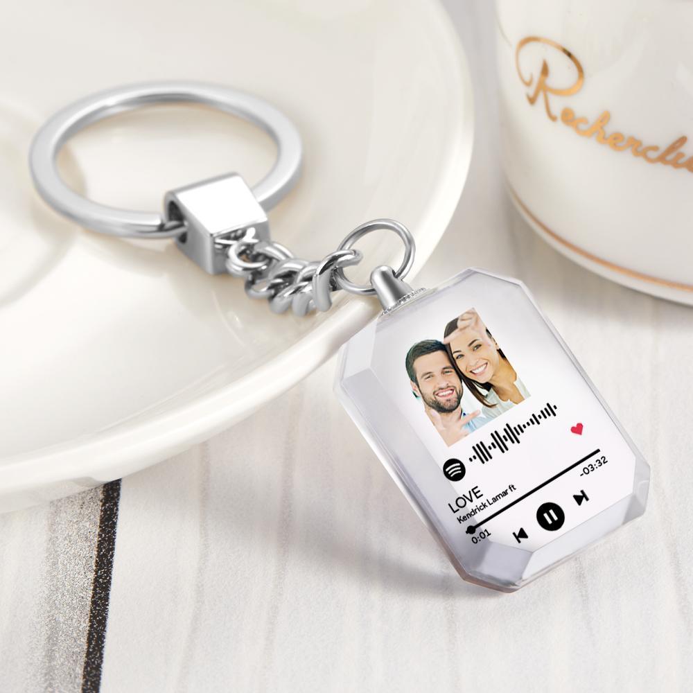 Scannable Custom Spotify Code Keychain Crystal Keychain Engraved Music Song Photo Keychain Gifts for Memorial Day
