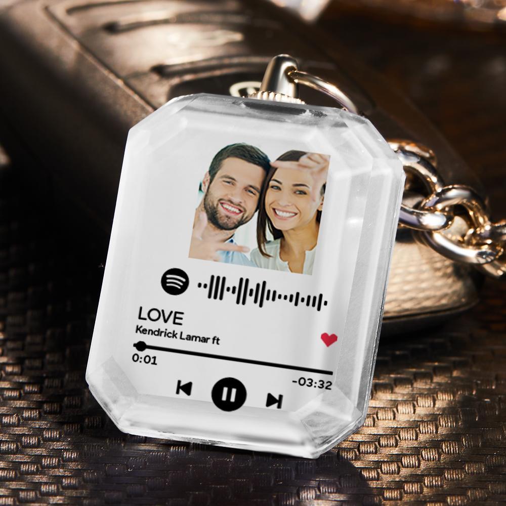 Scannable Custom Spotify Code Keychain Crystal Keychain Engraved Music Song Photo Keychain Gifts for Memorial Day