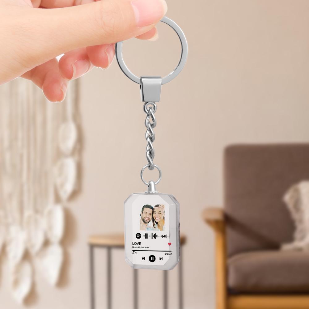 Scannable Custom Spotify Code Keychain Crystal Keychain Engraved Music Song Photo Keychain Gifts for Memorial Day