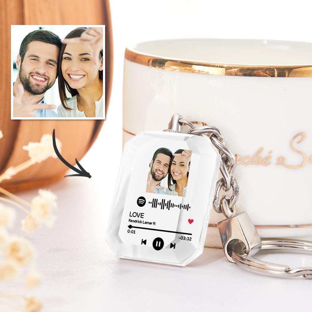 Scannable Custom Spotify Code Keychain Crystal Keychain Engraved Music Song Photo Keychain Gifts for Memorial Day