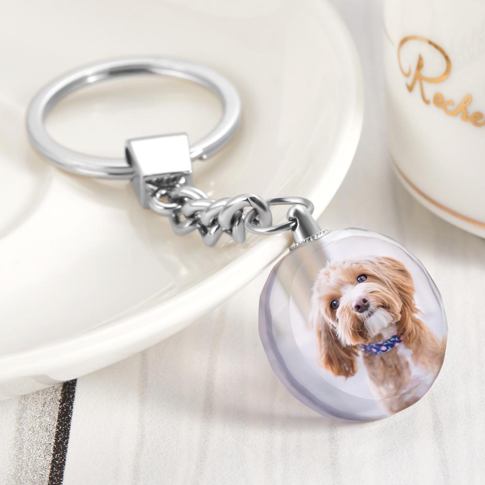 Custom Photo Keychain Crystal Keychain Two Pictures Round Shaped