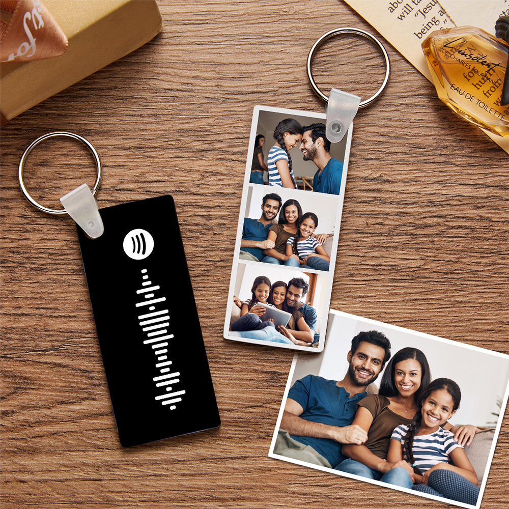 Spotify Code Keychain Custom Photo Double-Sided Personalized Gifts Blue