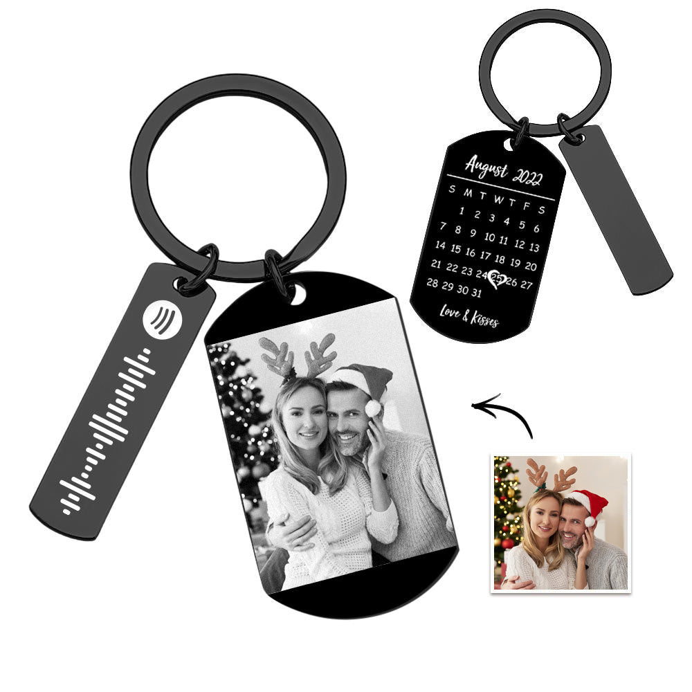 Personalized Spotify Calendar Keychain Custom Picture & Music Song Code Couples Photo Keyring Christmas Gifts