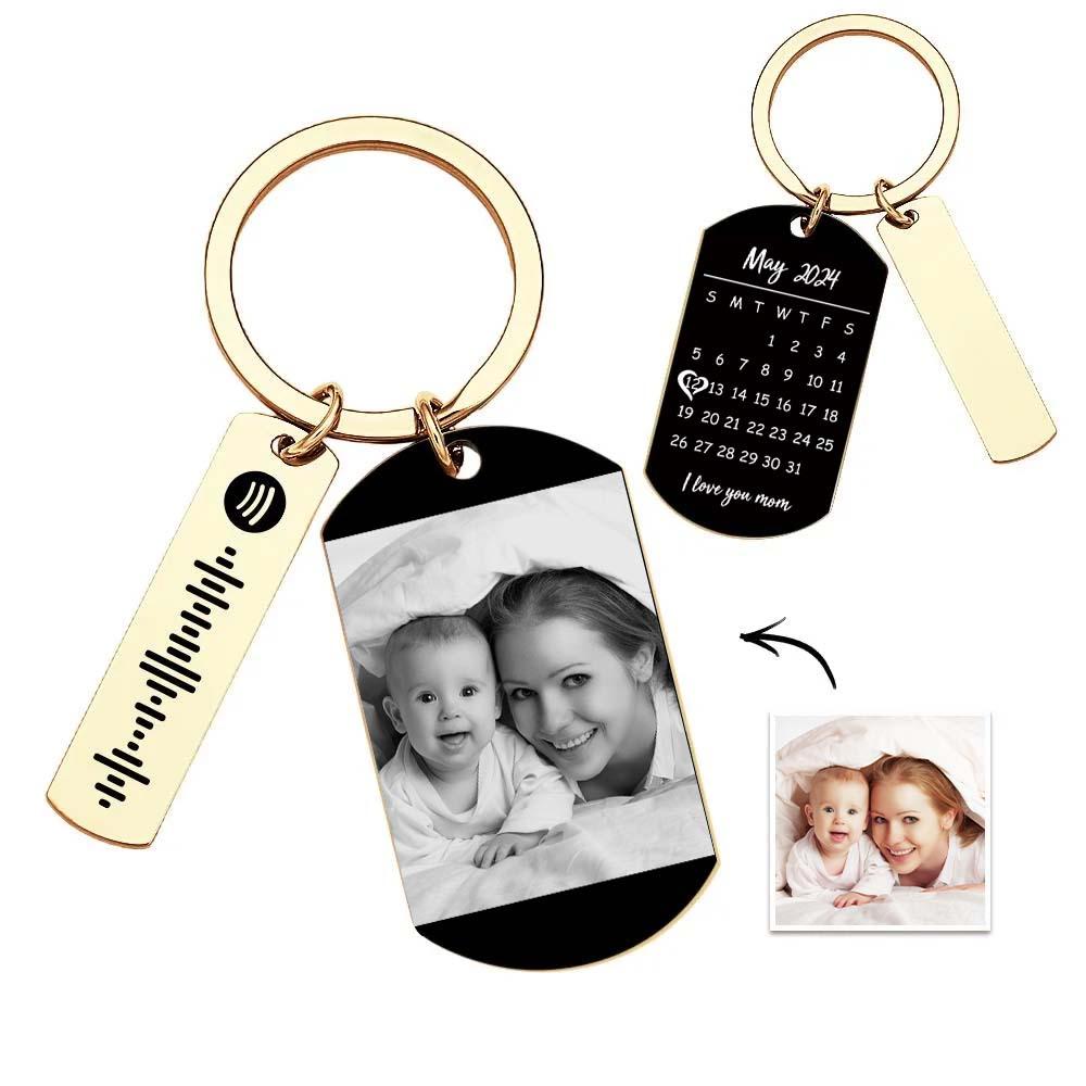 Personalized Spotify Calendar Keychain Custom Picture & Music Song Code Couples Photo Keyring Gift for Mother