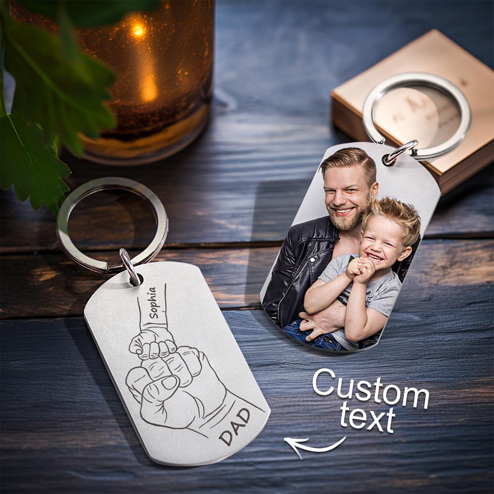 Personalized Dad Keychain With Text Custom Kids Name Keychain Gift Photo Key Ring Gift For Dad
