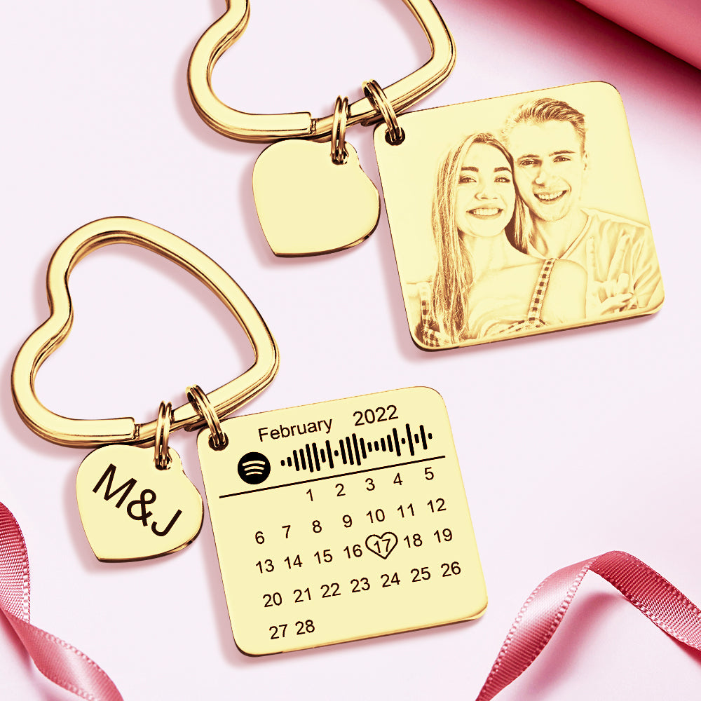 Custom Spotify Calendar Custom Calendar Photo Keychain Anniversary Gifts Heart Shape Keychain Couple Gift
