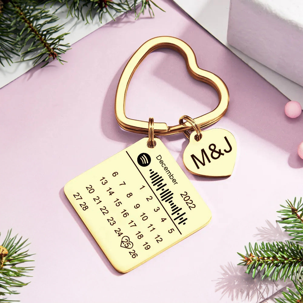 Custom Spotify Calendar Custom Calendar Photo Keychain Anniversary Gifts Heart Shape Keychain Christmas Gift