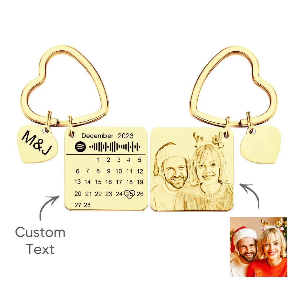 Custom Spotify Calendar Custom Calendar Photo Keychain Anniversary Gifts Heart Shape Keychain Christmas Gift