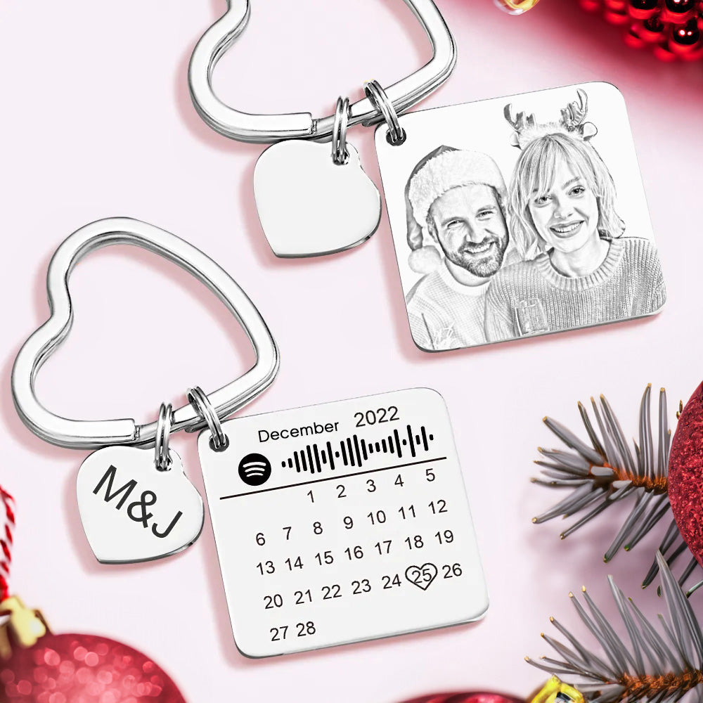 Custom Spotify Calendar Custom Calendar Photo Keychain Anniversary Gifts Heart Shape Keychain Christmas Gift