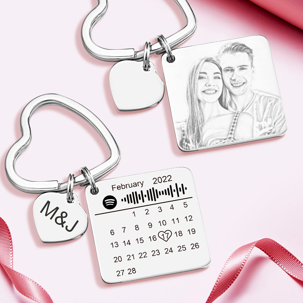Custom Spotify Calendar Custom Calendar Photo Keychain Anniversary Gifts Heart Shape Keychain Couple Gift