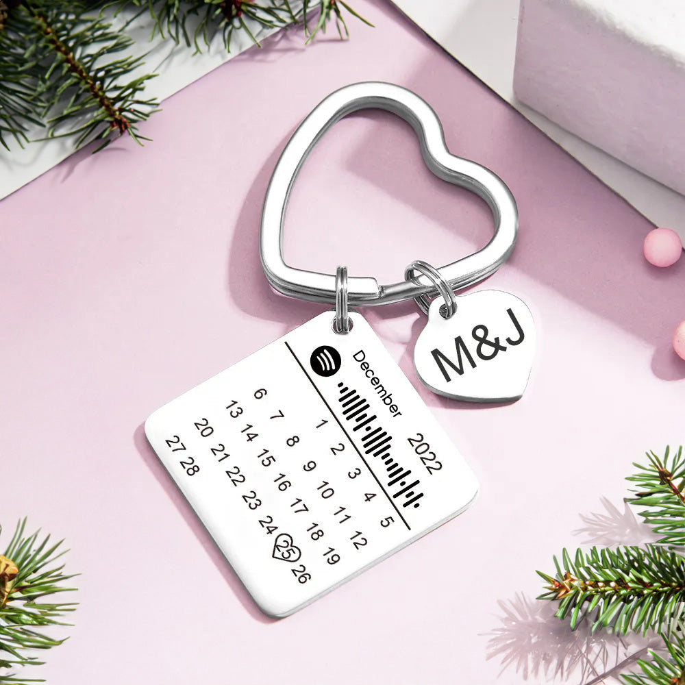 Custom Spotify Calendar Custom Calendar Photo Keychain Anniversary Gifts Heart Shape Keychain Christmas Gift
