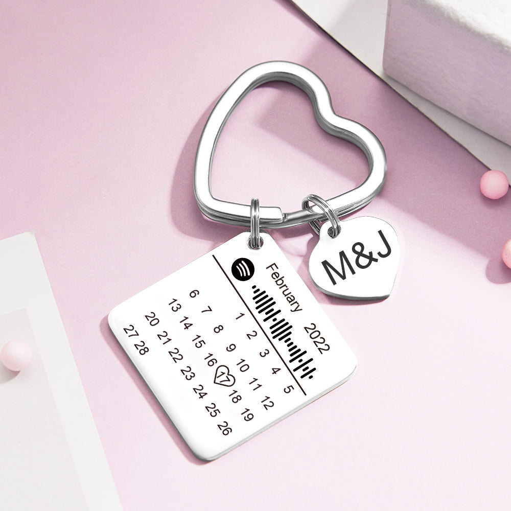 Custom Spotify Calendar Custom Calendar Photo Keychain Anniversary Gifts Heart Shape Keychain Couple Gift