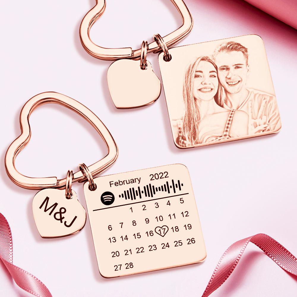 Custom Spotify Calendar Custom Calendar Photo Keychain Anniversary Gifts Heart Shape Keychain Couple Gift