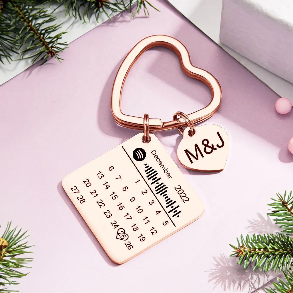 Custom Spotify Calendar Custom Calendar Photo Keychain Anniversary Gifts Heart Shape Keychain Christmas Gift