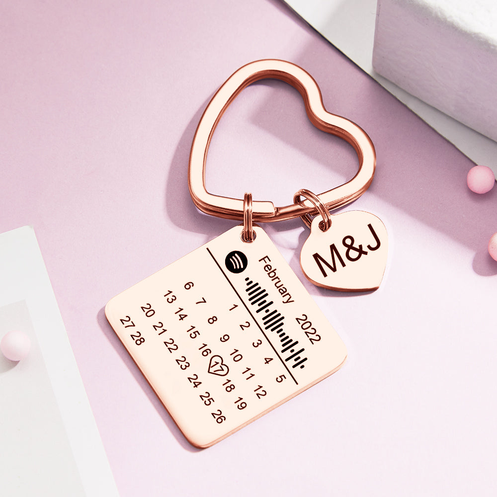 Custom Spotify Calendar Custom Calendar Photo Keychain Anniversary Gifts Heart Shape Keychain Couple Gift