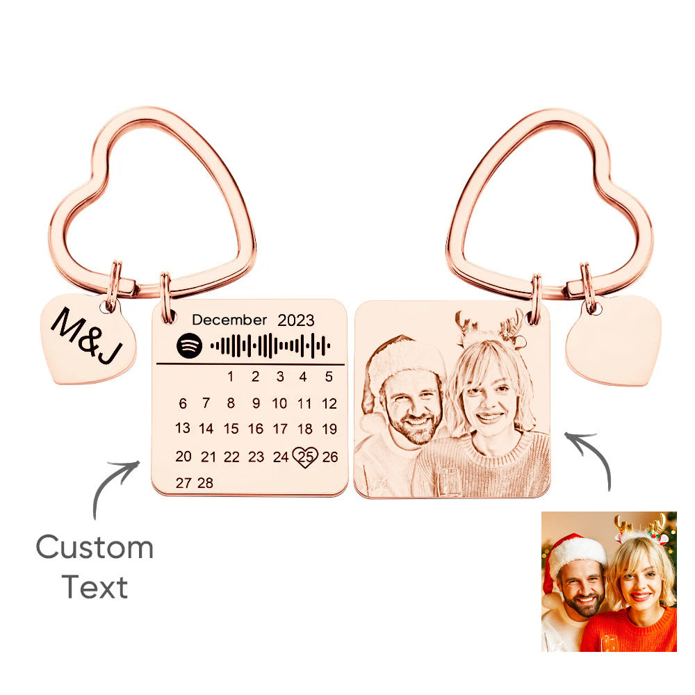Custom Spotify Calendar Custom Calendar Photo Keychain Anniversary Gifts Heart Shape Keychain Christmas Gift