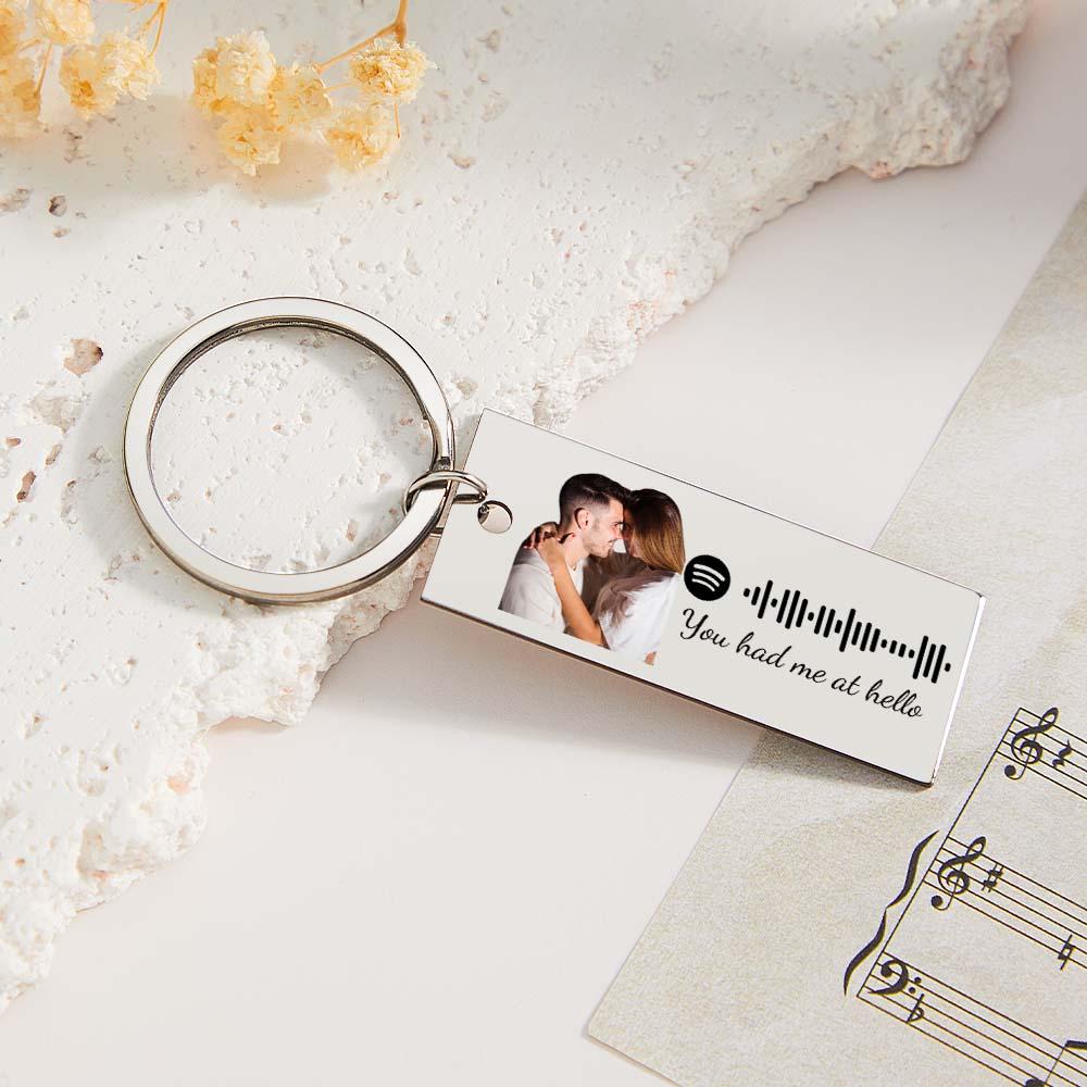 Custom Photo Engraved Spotify Music Keychain Stainless Steel Scannable Code Best Gifts For Couples