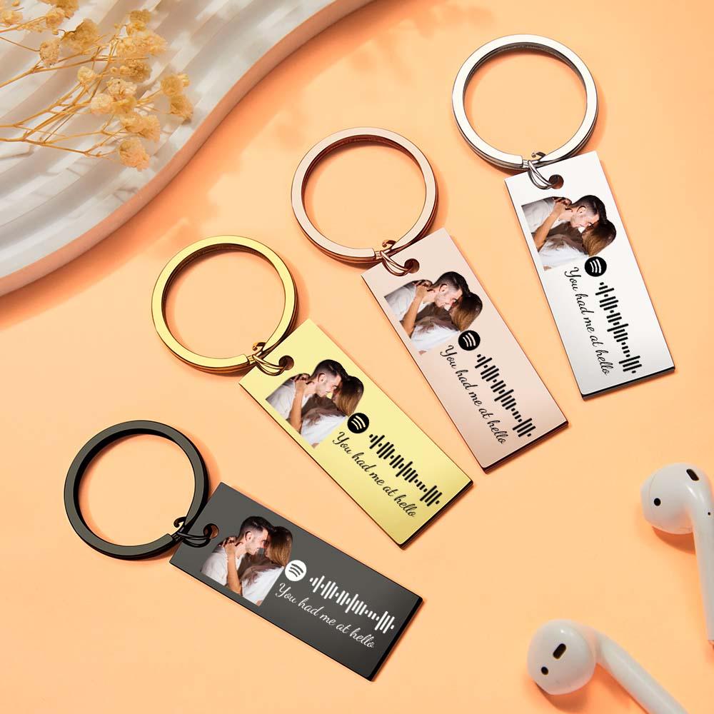Custom Photo Engraved Spotify Music Keychain Stainless Steel Scannable Code Best Gifts For Couples
