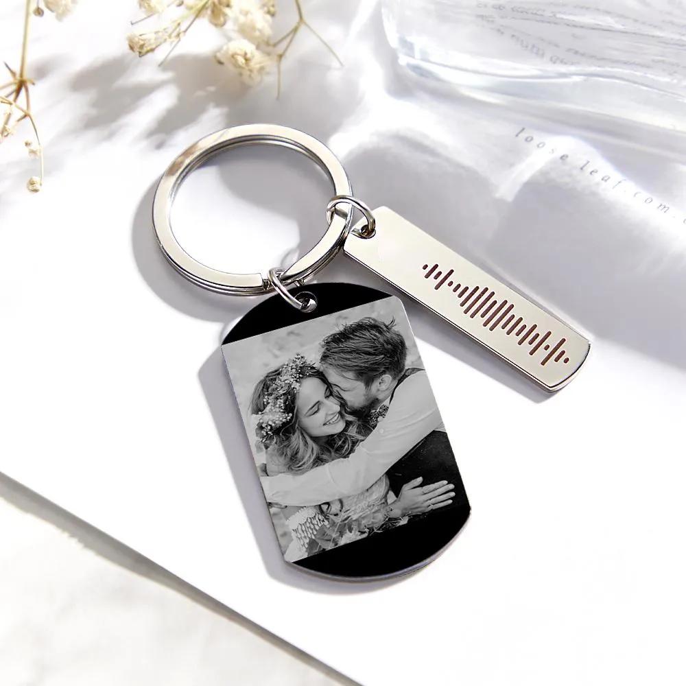Personalized Music Calendar Keychain Custom Picture & Music Song Code Couples Photo Keyring Gifts for Valentine's Day