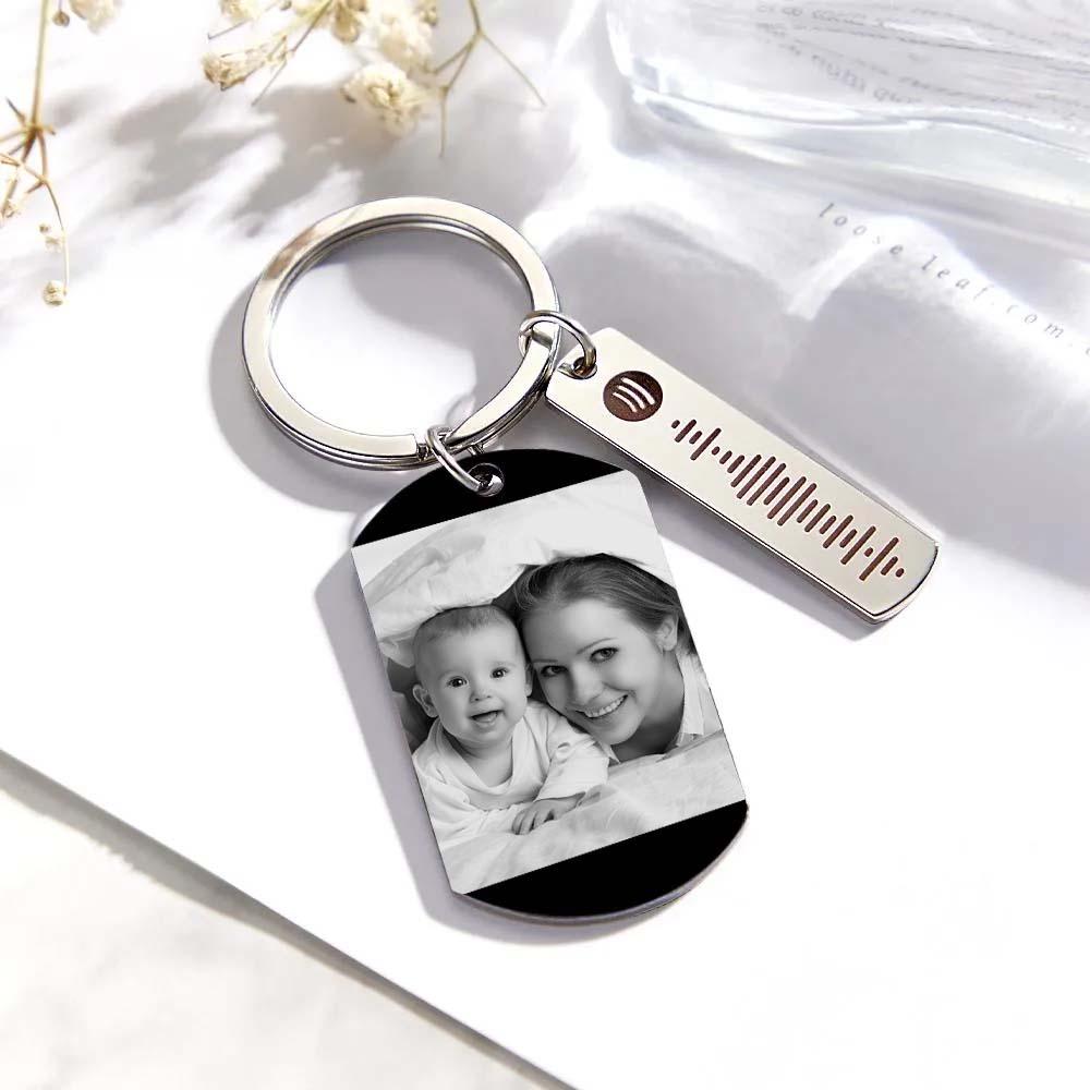 Personalized Spotify Calendar Keychain Custom Picture & Music Song Code Couples Photo Keyring Gift for Mother