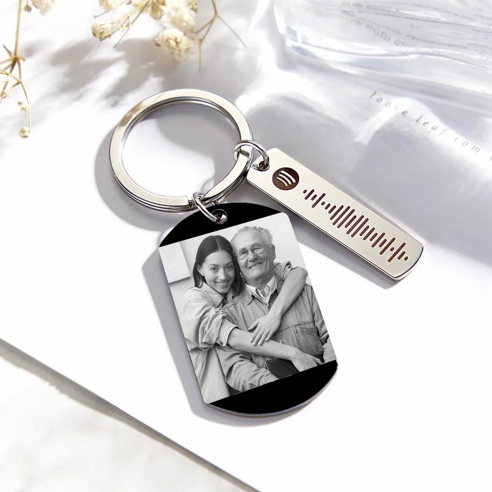 Personalized Spotify Calendar Keychain Custom Picture & Music Song Code Couples Photo Keyring Gift for Father