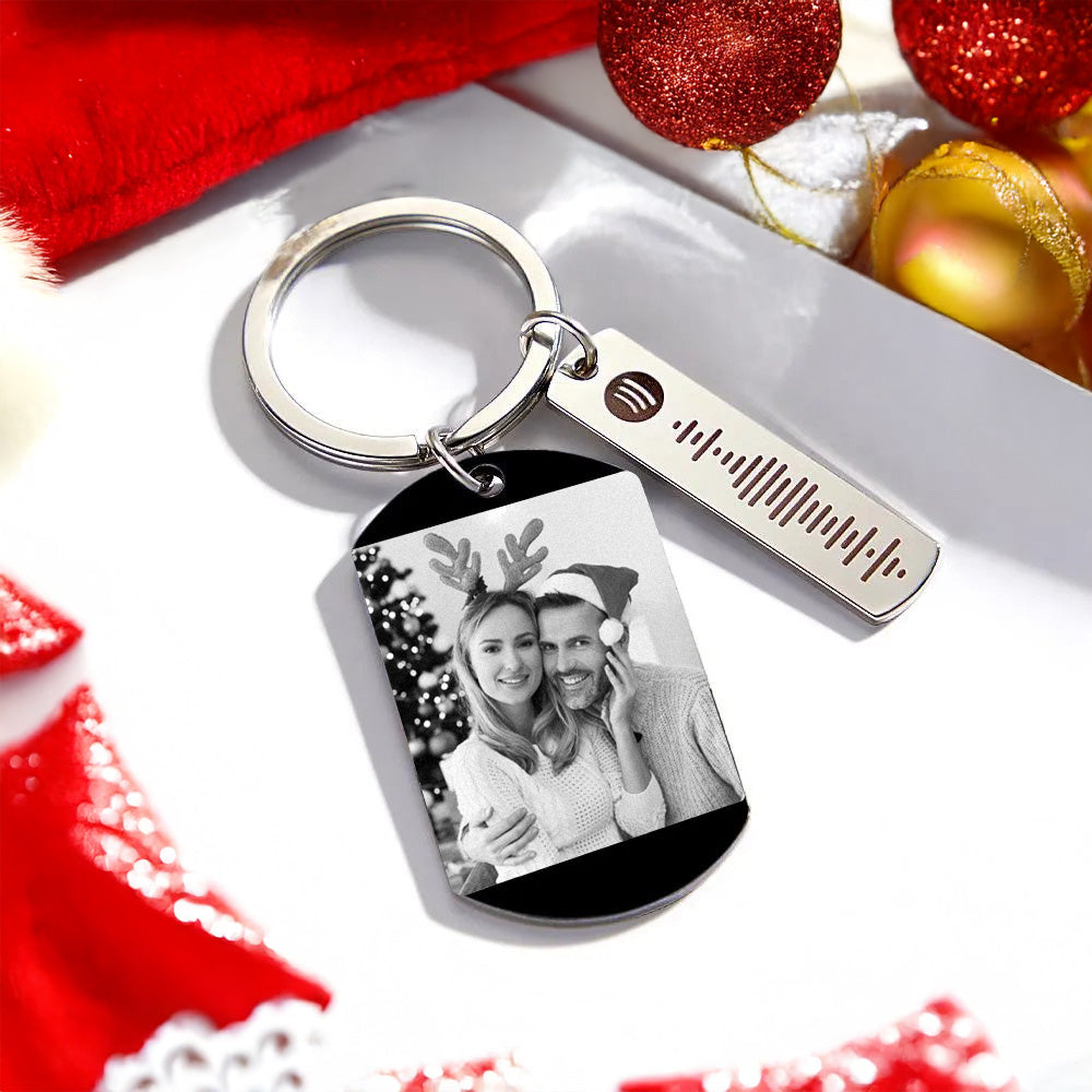 Personalized Spotify Calendar Keychain Custom Picture & Music Song Code Couples Photo Keyring Christmas Gifts