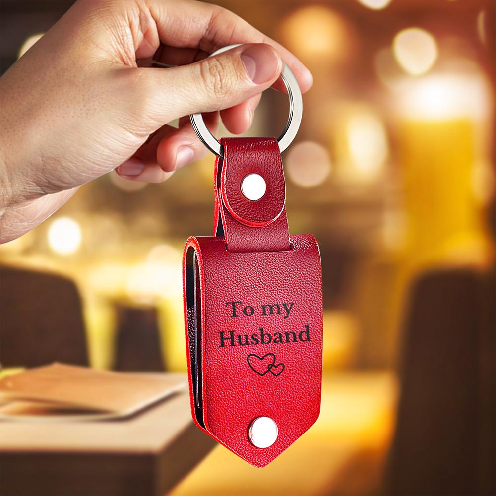 Personalized Leather Keychain Drive Safe Significant Custom Photo Keychain Anniversary Gift For Him