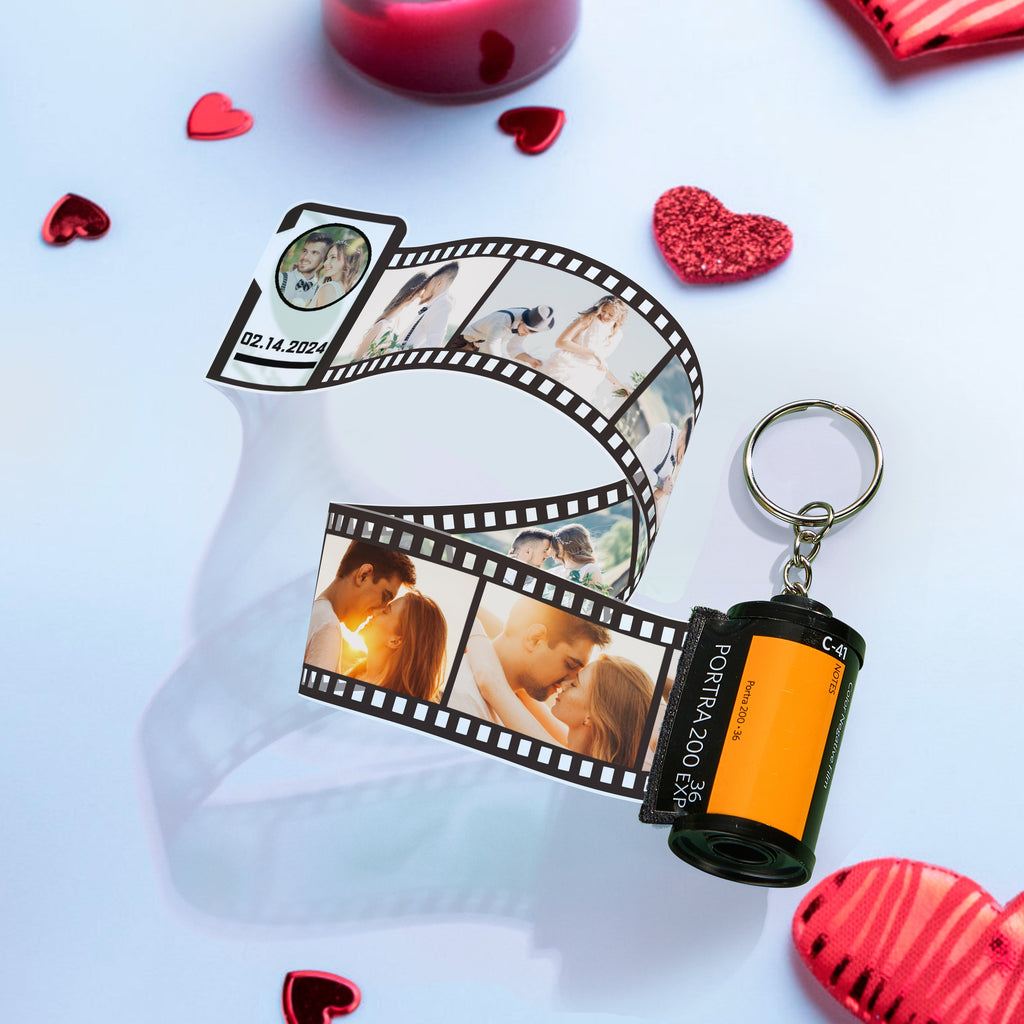 Custom Photo Film Roll Keychain With Text Memory Camera Keychain Valentine's Day Gifts For Couples