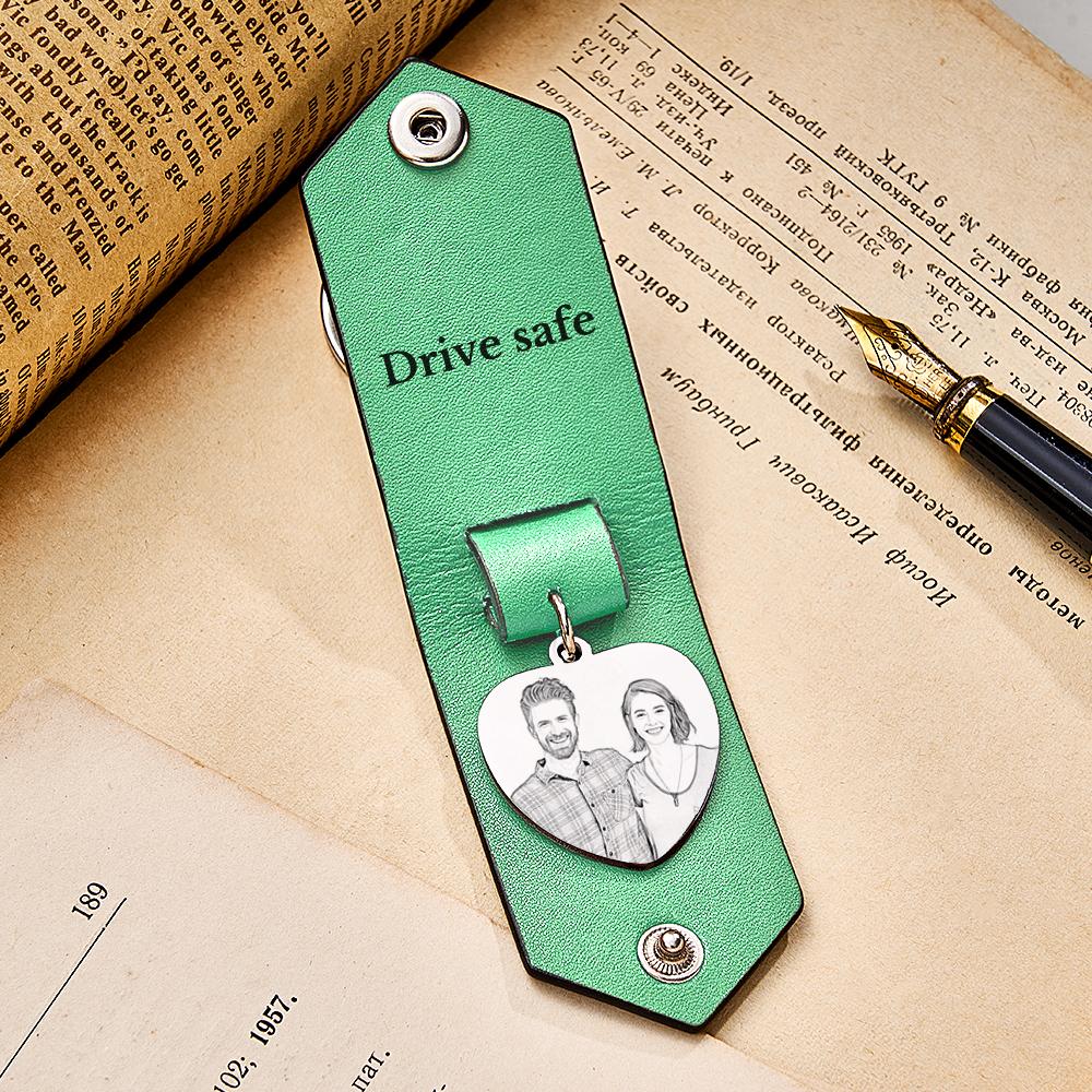 Custom Heart Shaped Photo Leather Keychain With Text Annivesary Gifts For Men