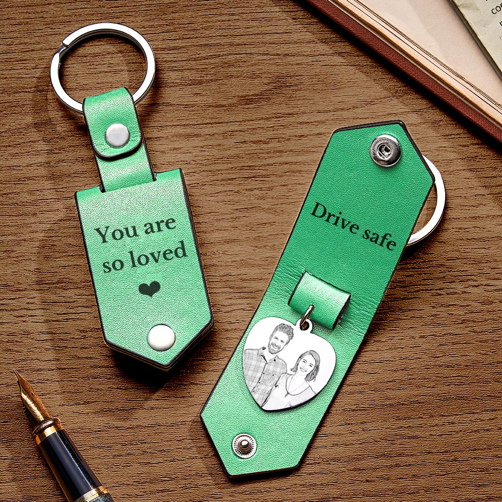 Custom Heart Shaped Photo Leather Keychain With Text Annivesary Gifts For Men