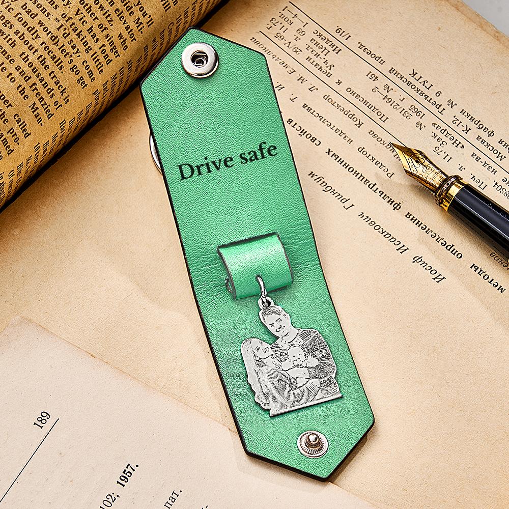 Custom Photo Leather Drive Safe Keychain With Engraved Text Key Ring Annivesary Gifts For Men