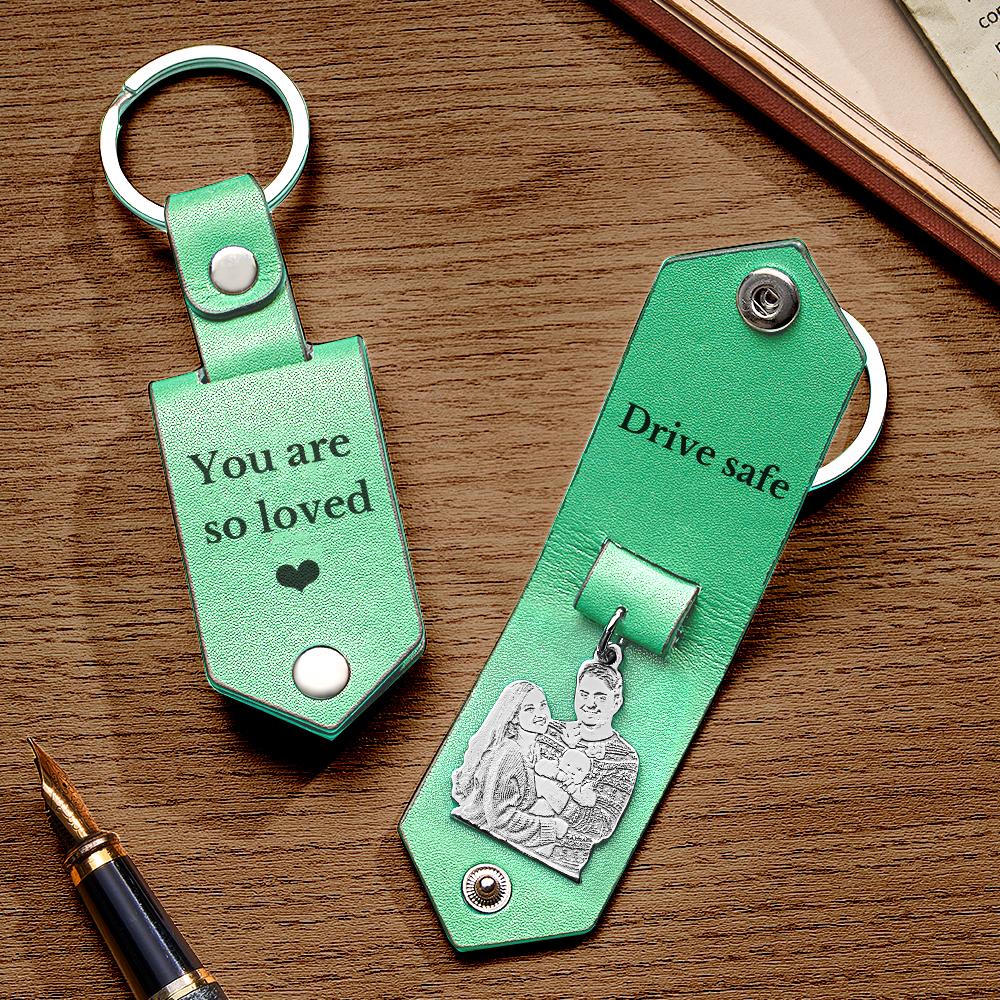 Custom Photo Leather Drive Safe Keychain With Engraved Text Key Ring Annivesary Gifts For Men